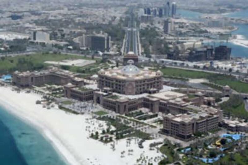 An aerial view of the Emirates Palace in Abu Dhabi. Tourism in the Middle East is expected to shine this year.