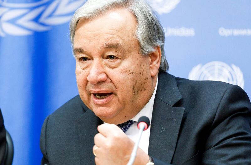 epa07851168 United Nations Secretary-General Antonio Guterres speaks during a press conference ahead of this year's General Debate of the General Assembly of the United Nations at the United Nations Headquarters in New York, New York, USA, 18 September 2019. The General Debate of the 74th session of the UN General Assembly begins on the week of 23 September.  EPA/JUSTIN LANE