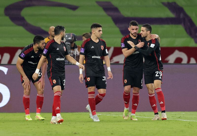 Al Ahly players celebrate their third goal, an own goal scored by Urawa Red Diamonds' Yoshio Koizumi. Reuters 