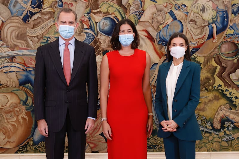 Spain's King Felipe VI and Queen Letizia with Garbine Muguruza after she won the 2021 WTA Finals. EPA