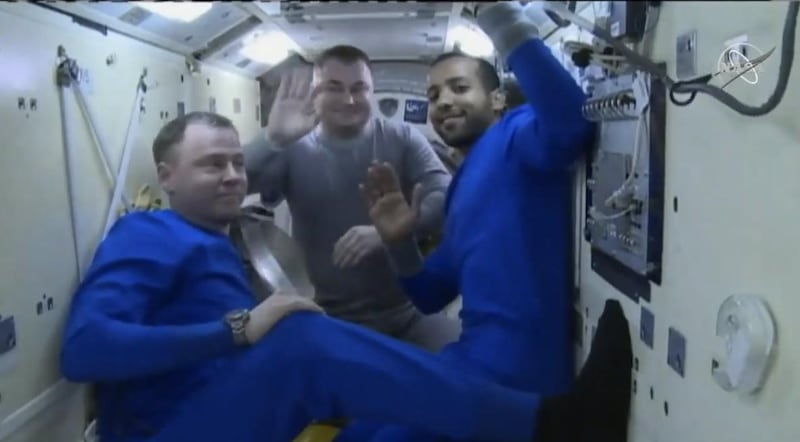 Hazza Al Mansouri before entering the hatch. Screegrab via Nasa / YouTube