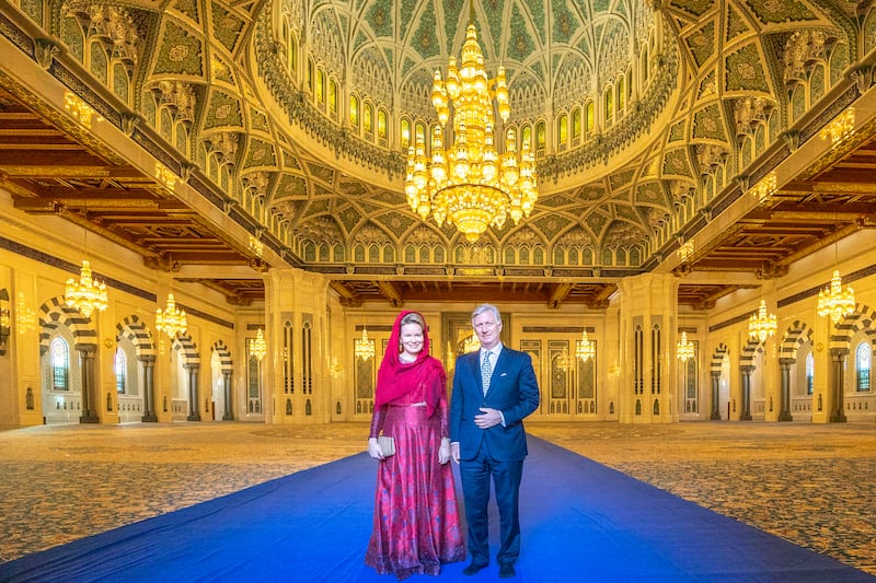 King Philippe of Belgium and Queen Mathilde of Belgium visit the Sultan Qaboos Grand Mosque in Muscat. Getty Images