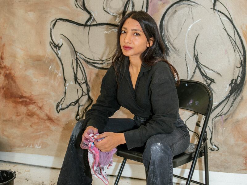 Emirati artist Maitha Abdalla in her studio, 2022. All photos: Tabari Artspace