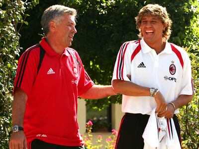 Carlo Ancelotti, left, and Hernan Crespo, during their time together at AC Milan in 2004. Reuters