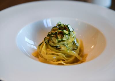 A signature dish at Talea is fettuccina alla nerano, a pasta dish with three key ingredients: courgette, Parmesan and basil. Photo: Khushnum Bhandari / The National
