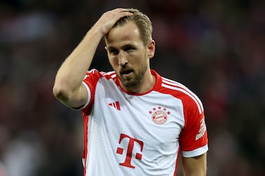 LEVERKUSEN, GERMANY - FEBRUARY 10: Harry Kane of Bayern Munich looks dejected during the Bundesliga match between Bayer 04 Leverkusen and FC Bayern München at BayArena on February 10, 2024 in Leverkusen, Germany. (Photo by Lars Baron / Getty Images)
