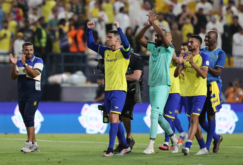 Al Nassr's Cristiano Ronaldo celebrates after the match. Reuters