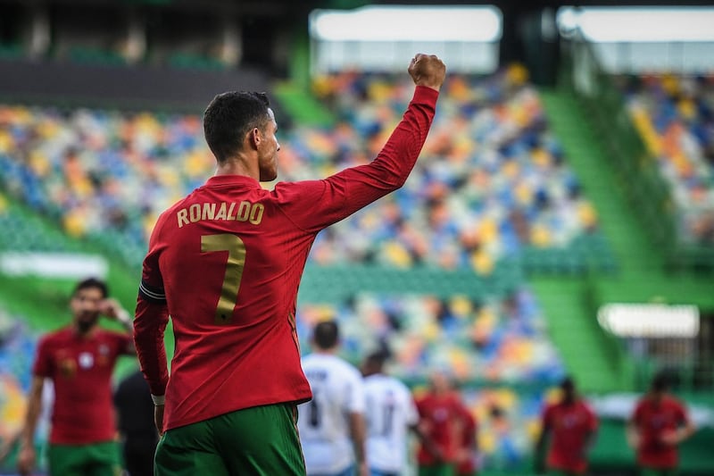 Portugal's forward Cristiano Ronaldo celebrates scoring their second goal. AFP