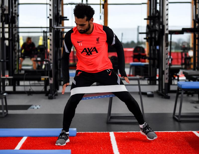 KIRKBY, ENGLAND - NOVEMBER 24: (THE SUN OUT, THE SUN  ON  SUNDAY OUT) Mohamed Salah of Liverpool during a training session ahead of the UEFA Champions League Group D stage match between Liverpool FC and Atalanta BC at AXA Training Centre on November 24, 2020 in Kirkby, England. (Photo by Andrew Powell/Liverpool FC via Getty Images)