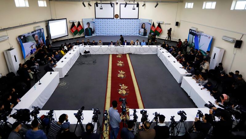 Chief of the Afghan Independent Election Commission  Hawa Alam Nuristani holds a press conference. EPA