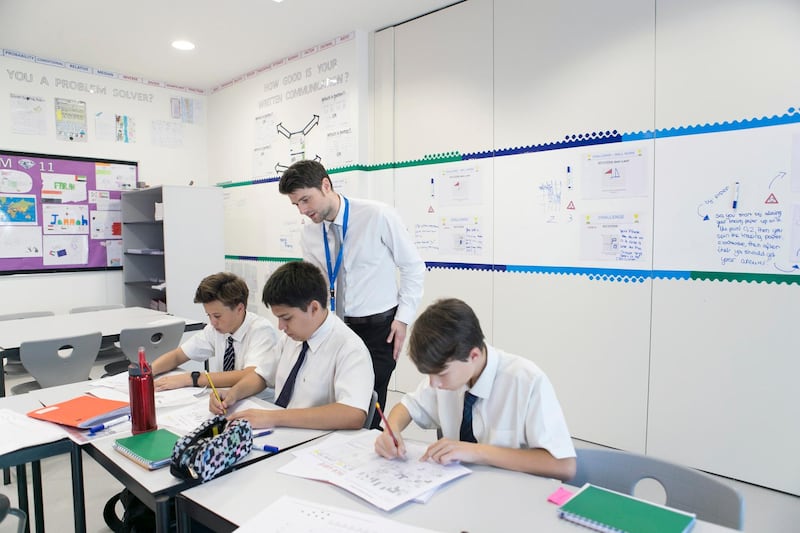 DUBAI, UNITED ARAB EMIRATES, Jan 27, 2016. A mathematics classroom at Gems Wellington Academy. The school has converted 12 classrooms into a large plaza which provides a flexible environment to children to learn.
Photo: Reem Mohammed (Reporter: Nadeem Hanif  Section: NA) Job ID: 36151 *** Local Caption ***  RM_20160127_GEMS_23.JPG