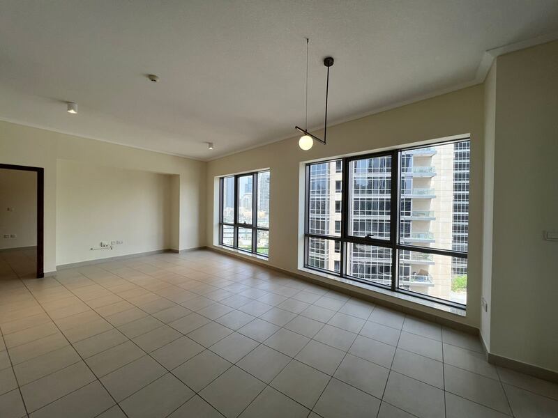 The spacious living room in an apartment in South Ridge in Downtown Dubai. Photo: Allsopp & Allsopp