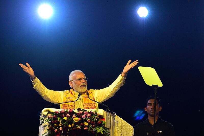 India's Prime Minister Narendra Modi speaks at the 'Deepotsav' event in Ayodhya. AFP