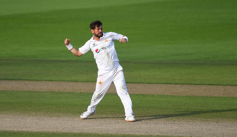 Yasir Shah of Pakistan celebrates the wicket of Jos Buttler. Getty