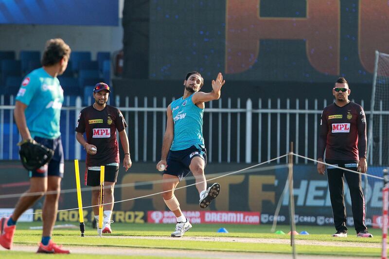 Harshal Patel of Delhi Capitals during match 16 of season 13 of the Indian Premier League (IPL ) between the Delhi Capitals and the Kolkata Knight Riders held at the Sharjah Cricket Stadium, Sharjah in the United Arab Emirates on the 3rd October 2020.  Photo by: Rahul Gulati  / Sportzpics for BCCI