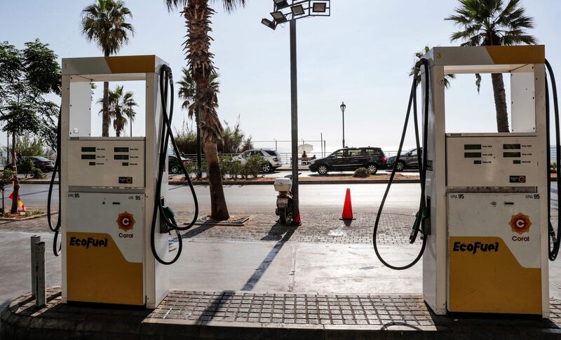 A Coral petrol station in the Lebanese capital Beirut. Motorists often queue for hours in the hope of topping up their vehicles’ tanks. Photo: AFP