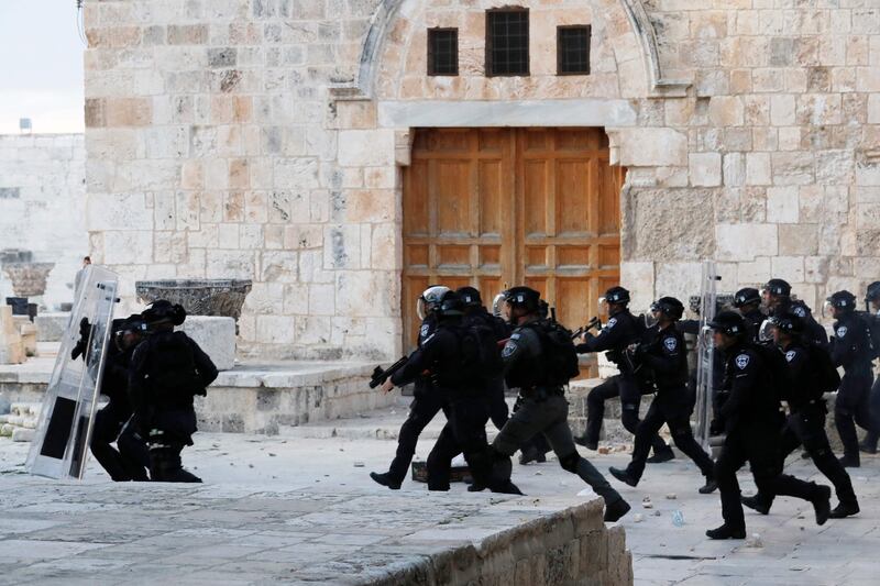Israeli police inside Al Aqsa Mosque compound - also known as Haram Al Sharif - the third holiest site in Islam. AFP