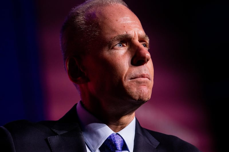 Dennis Muilenburg, president and chief executive officer of the Boeing Co., listens during the U.S. Chamber of Commerce Aviation Summit in Washington, D.C., U.S., on Thursday, March 7, 2019. The 18th Annual Aviation Summit brings together top leaders in business, aviation, and government to publicly discuss an important industry in the American economy. Photographer: Anna Moneymaker/Bloomberg