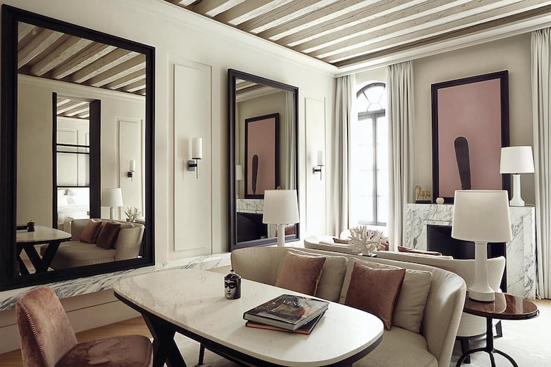 The suede pastel furnishings and the use of Italian marble are impressive. Courtesy Palazzo Volpi