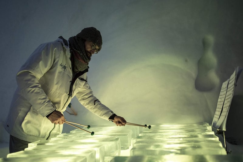 Today, the artist is in charge of an ice orchestra playing a series of concerts at sub-zero temperatures in a vast, custom-built igloo high in the Italian Alps. AFP