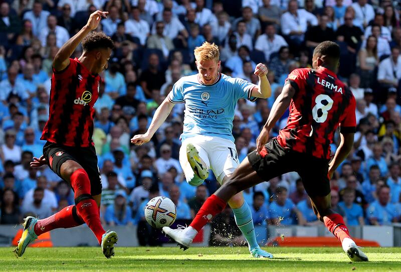 Kevin De Bruyne scores the second goal. Getty