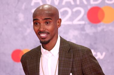 epa09739236 Mo Farah arrives for the 42nd Brit Awards ceremony at The O2 Arena in London, Britain, 08 February 2022. The annual pop music awards are presented by the British Phonographic Industry (BPI).  EPA/VICKIE FLORES