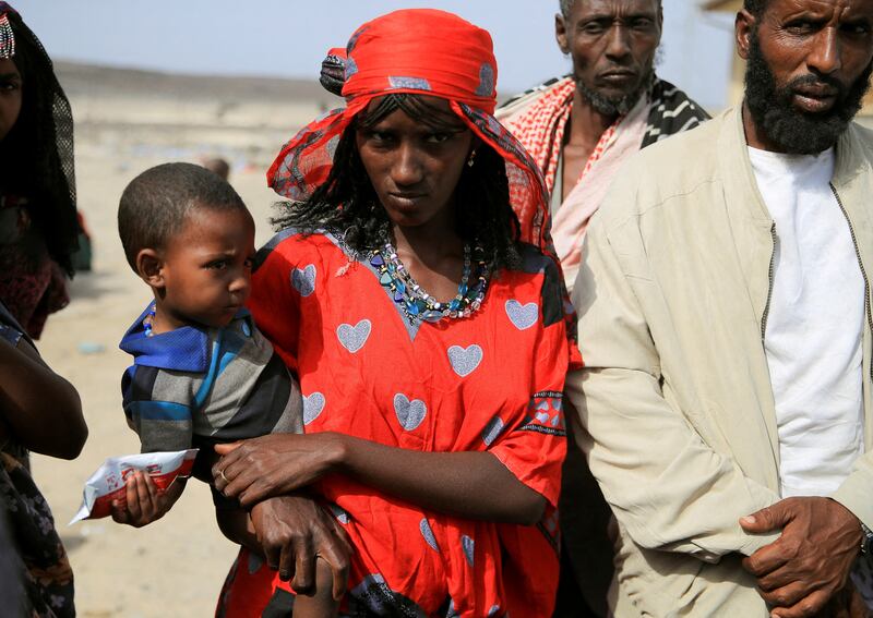 Internally displaced people from Berhale at a makeshift compound in Afdera town, Ethiopia, February 23, 2022. Reuters