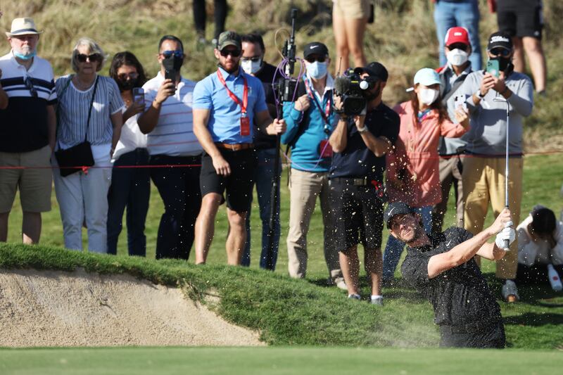 Thomas Pieters plays a bunker shot on the 11th hole during the Abu Dhabi HSBC Championship at Yas Links Golf Course. Getty