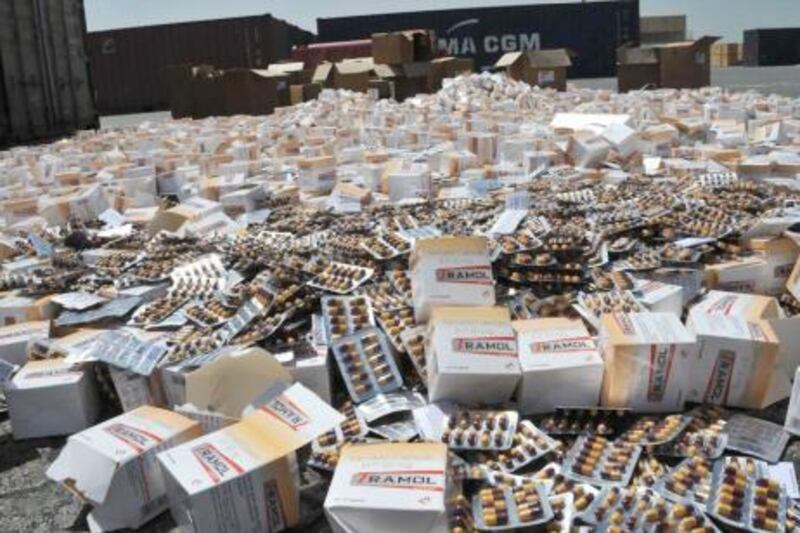 March 26, 2013 -DUBAI// Customs officials have seized 504,000 tramadol tablets as they were being smuggled through the country.

Courtesy Dubai Customs  *** Local Caption ***  67f19d14-2f81-4ad2-95c9-8f208c40a908.jpg