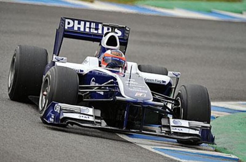 Rubens Barrichello tests his new Williams car as he prepares for the new campaign.