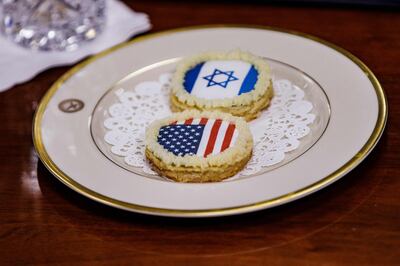 Israeli Minister of Defence Benny Gantz met with US Secretary of Defence Lloyd Austin at the Pentagon in Washington on Thursday and was greeted with a bespoke cookie. AFP