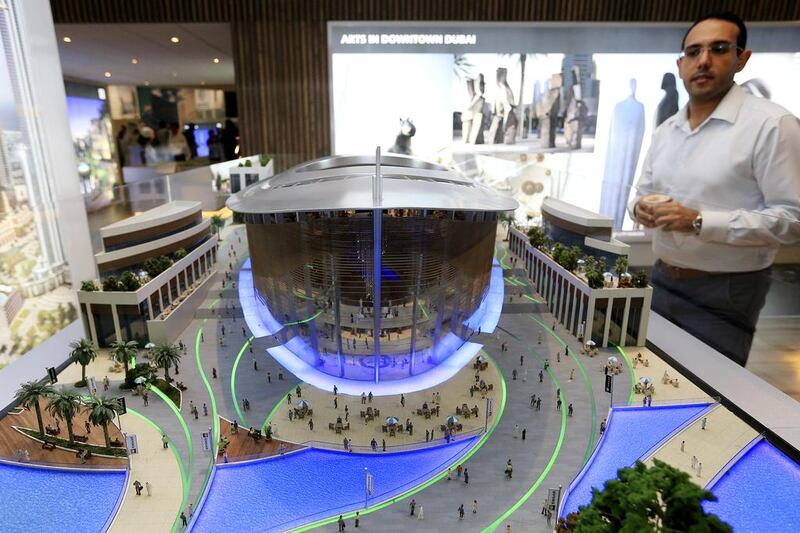A model of Emaar’s 2,000-seat opera house on display at Cityscape. Sarah Dea / The National