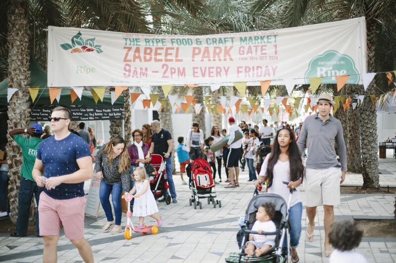 Families enjoy the Ripe Food & Craft Market held at Zabeel Park in Dubai. Rebecca Rees for The National