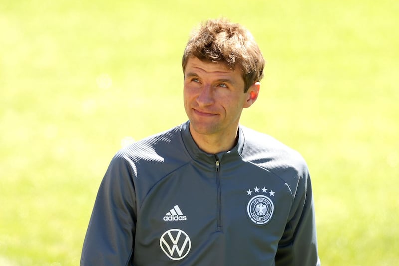 Germany's Thomas Muller arriving at training in Austria. Getty