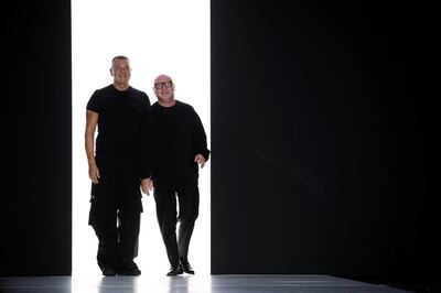 Designers Domenico Dolce, right, and Stefano Gabbana at their autumn/winter 2023-2024 show during Milan Fashion Week. Reuters  