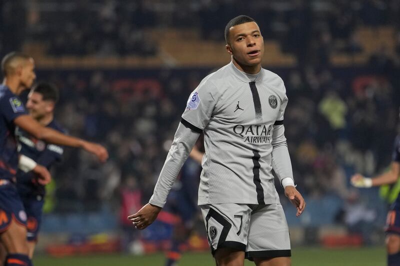 PSG's Kylian Mbappe reacts after missing a chance. AP Photo 