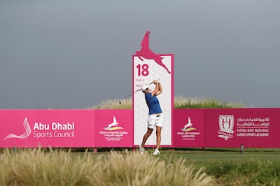 ABU DHABI, UNITED ARAB EMIRATES - NOVEMBER 02: Lee-Anne Pace of South Africa tees off on the 18th hole during Day Two of the Fatima Bint Mubarak Ladies Open at Saadiyat Beach Golf Club on November 2, 2017 in Abu Dhabi, United Arab Emirates.  (Photo by Francois Nel/Getty Images)