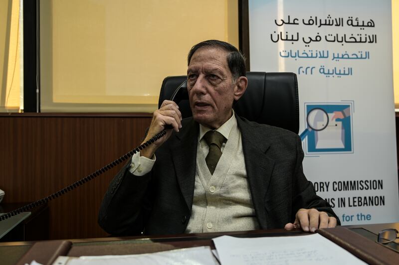 President of Lebanon's supervisory commission for elections, retired judge Nadim Abdelmalak, at his office in Beirut, talks about how current lack of power and funding mean the department is unable to effectively observe the upcoming general election.