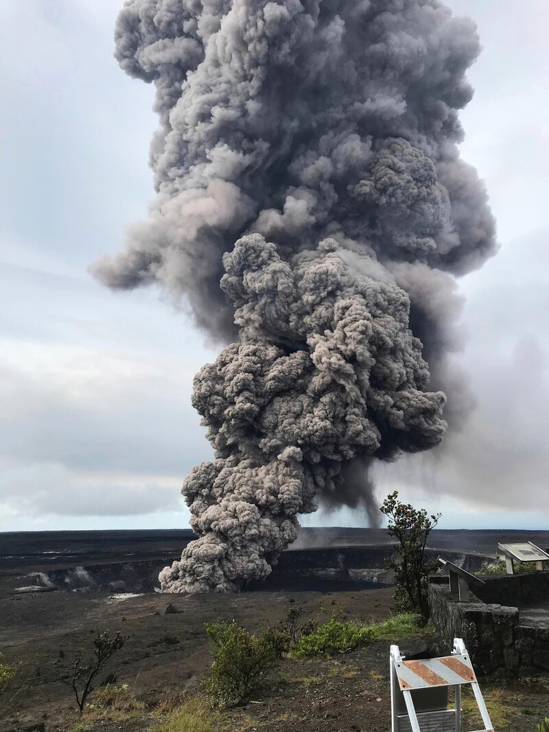 An ash column rises from the crater at the summit of Kilauea volcano. US Geological Survey via AP