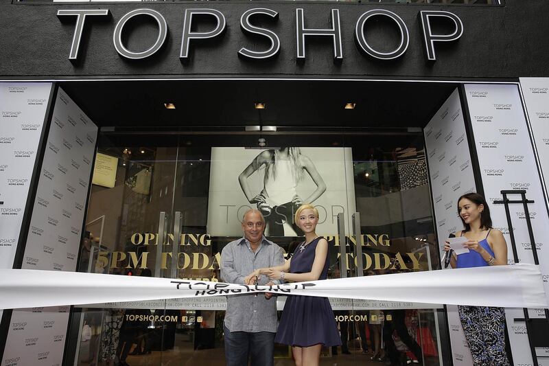 FILE - 25 OCTOBER 2018: Retail business man Sir Philip Green has been named in Parliament for sexual harassment of staff HONG KONG - JUNE 06: Sir Philip Green the owner of Topshop and Taiwanese actress Gwei Lun Mei cut a ribbon to mark the opening of the new Topshop store as TV host Mandy Lieu watches on June 6, 2013 in Hong Kong, Hong Kong. Gwei Lun Mei is the the first Asian ambassador of Topshop. (Photo by Jessica Hromas/Getty Images)
