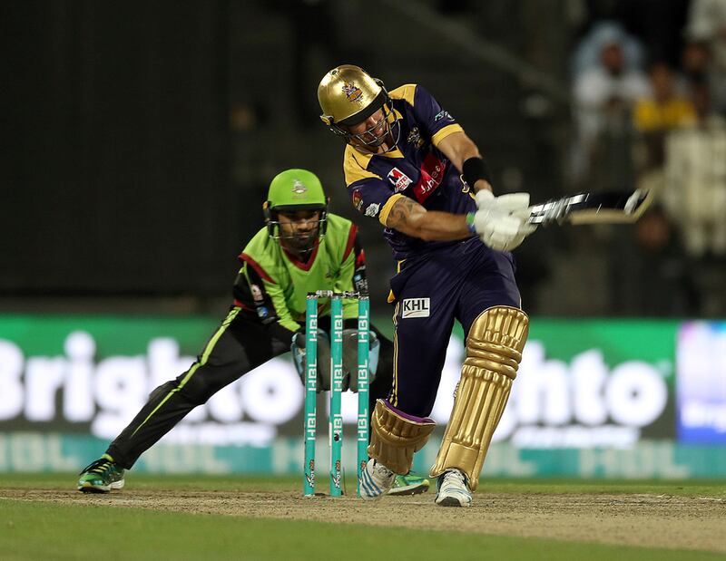 Kevin Pietersen's 42-ball 88 for Quetta Gladiators on Saturday evening included eight sixes . Satish Kumar / The National