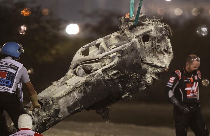 Part of Romain Grosjean's destroyed car. EPA