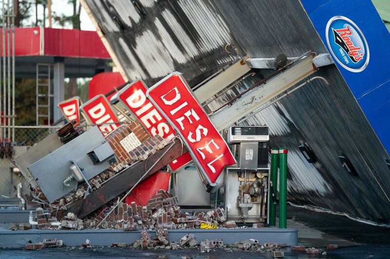 A storm-damaged petrol station is seen after Hurricane Idalia crossed Florida.  Getty Images