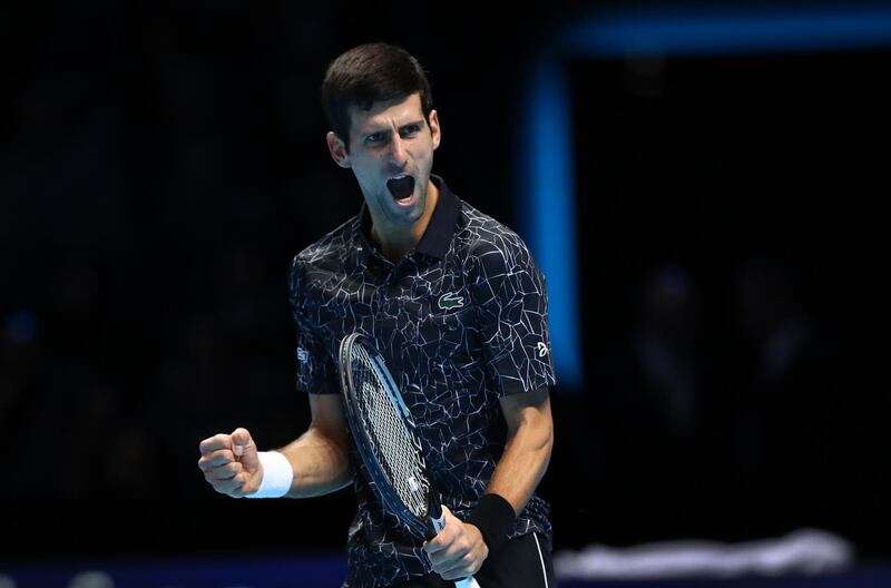 LONDON, ENGLAND - NOVEMBER 17:  Novak Djokovic of Serbia celebrates in his semi finals singles match against Kevin Anderson of South Africa during Day Seven of the Nitto ATP Finals at The O2 Arena on November 17, 2018 in London, England.  (Photo by Clive Brunskill/Getty Images)