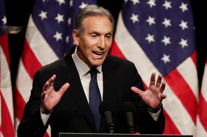 Former Starbucks CEO Howard Schultz speaks at Purdue University in West Lafayette, Ind., Thursday, Feb. 7, 2019. (AP Photo/Michael Conroy)