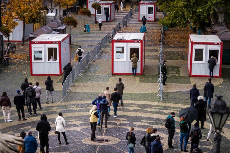 People queue for the test in Bratislava, Slovakia. AFP