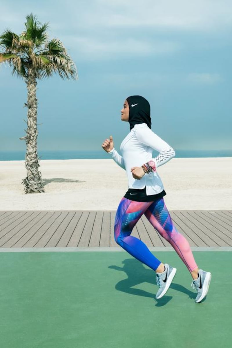 Nike+ Run Club Coach Manal Rostom sporting the new Nike Pro Hijab. Courtesy of Nike