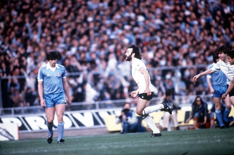 May 1981:  Ricky Villa of Tottenham scores the first goal during the FA Cup Final between Tottenham Hotspur and Manchester City played at Wembley, London. Mandatory Credit: Allsport/ALLSPORT