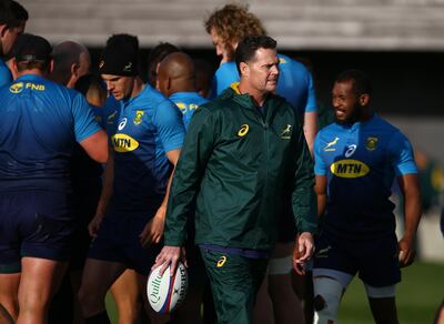 LONDON, ENGLAND - OCTOBER 29: Rassie Erasmus (Head Coach) of South Africa during the South African national rugby team training session at Latymer Lower School on October 29, 2018 in London, England. (Photo by Steve Haag/Gallo Images/Getty Images)