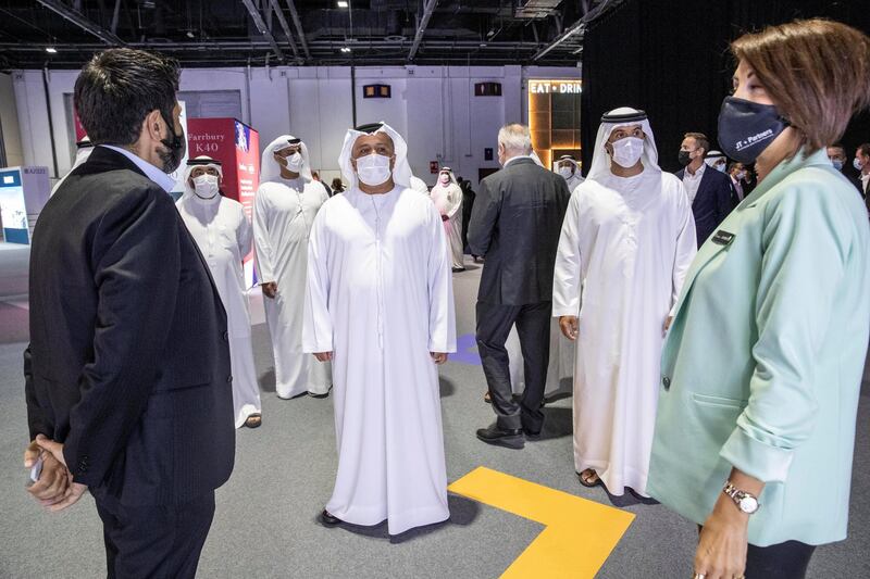 DUBAI UNITED ARAB EMIRATES. 16 NOVEMBER 2020. 2020 Cityscape Exhibition at the Dubai Trade Center. His Excellency Mattar Al Tayer, Director General, Chairman of the Board of Executive Directors of the Roads and Transport Authority (RTA) tours the exhibition. (Photo: Antonie Robertson/The National) Journalist: Sarmad Khan. Section: National.
